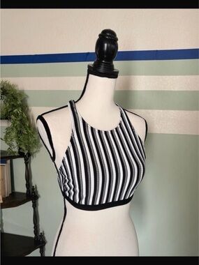 Striped Black and White Racerback Bikini Top Women’s M NEW